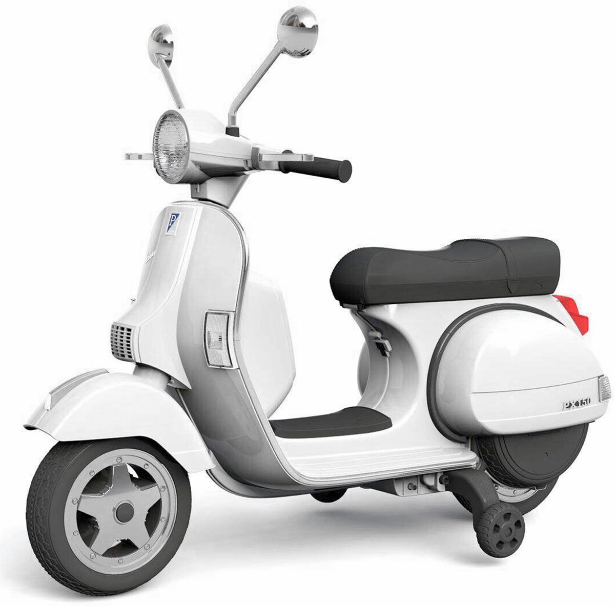 Vespa Elektrische Kinderscooter / Kindermotor 12V | MP3 | Verlichting | Zijwieltjes | Lederen zadel